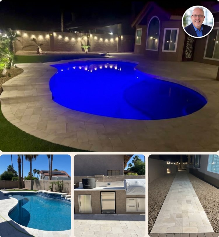 Finished outdoor landscaping and pool renovation project